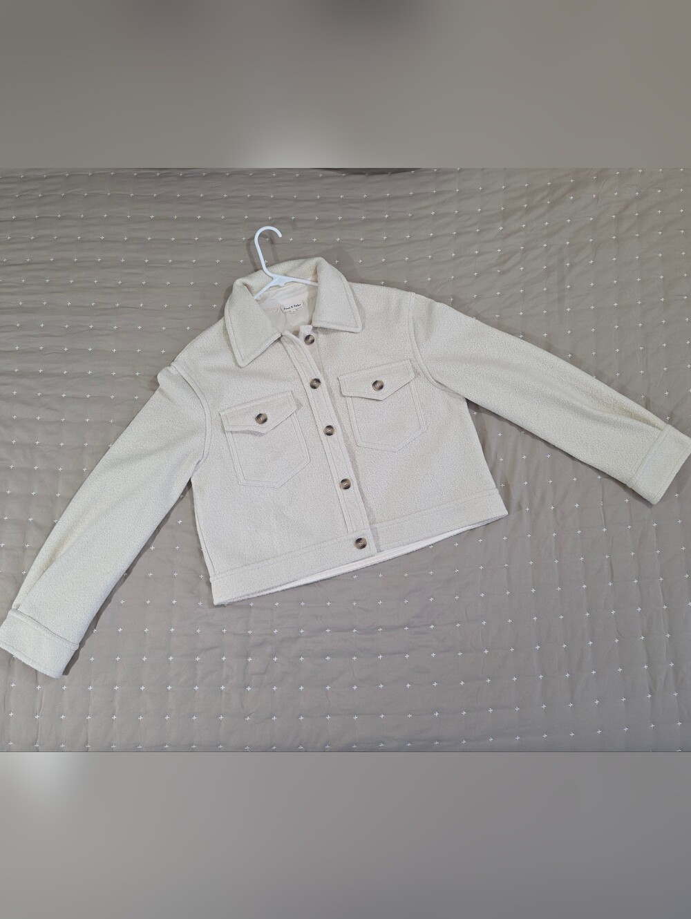 Cropped Cream Sherpa Button-Front Jacket